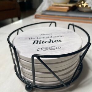 Funny/Rude Coasters Set with Black Holder